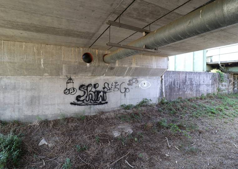 Unter der benachbarten Betonbrücke